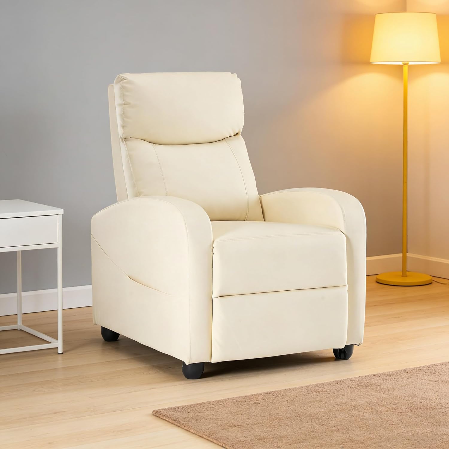 Simple Deluxe Massage Recliner Chair - Adjustable PU Leather Recliner, Luxe Reading Chair & Sofa Chair for Living Room Chairs or Bedroom Chair, Small Recliner for Home Theater, Beige