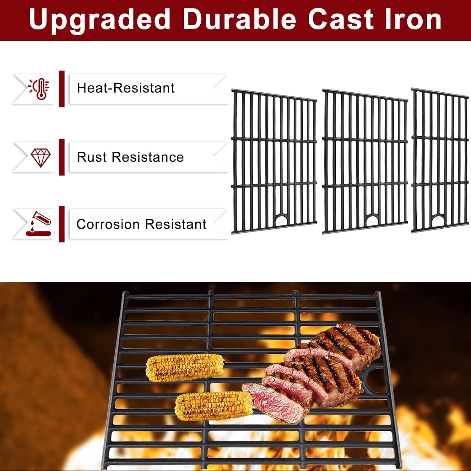 Hiorucet Grill Rplacement Parts for Charbroil Performance 5 Burner 463448021 463455021 463458021 463449021 463466522 463451022, 2 Burner 463630021 463655421, Cooking Grate and Heat Plate G325-0002-W1