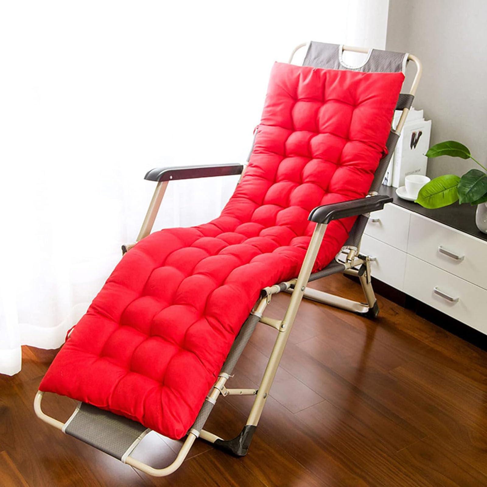 BangDon Elegant Style Sun Lounger Cushion Only Classic Home Furniture Chaise Rocking Chair Cuhsion Thickened Chair Pads(No Chairs) for Patio Garden Tatami Sofa (Red,155 * 50)