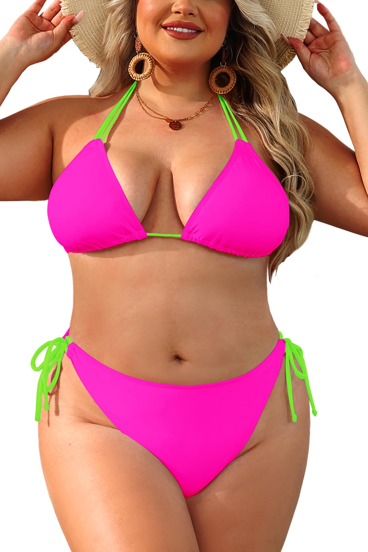 Daci Women Plus Size Triangle Bikini Sets Two Piece Double Straps Halter Swimsuit Side Tie String Sexy Bathing Suits