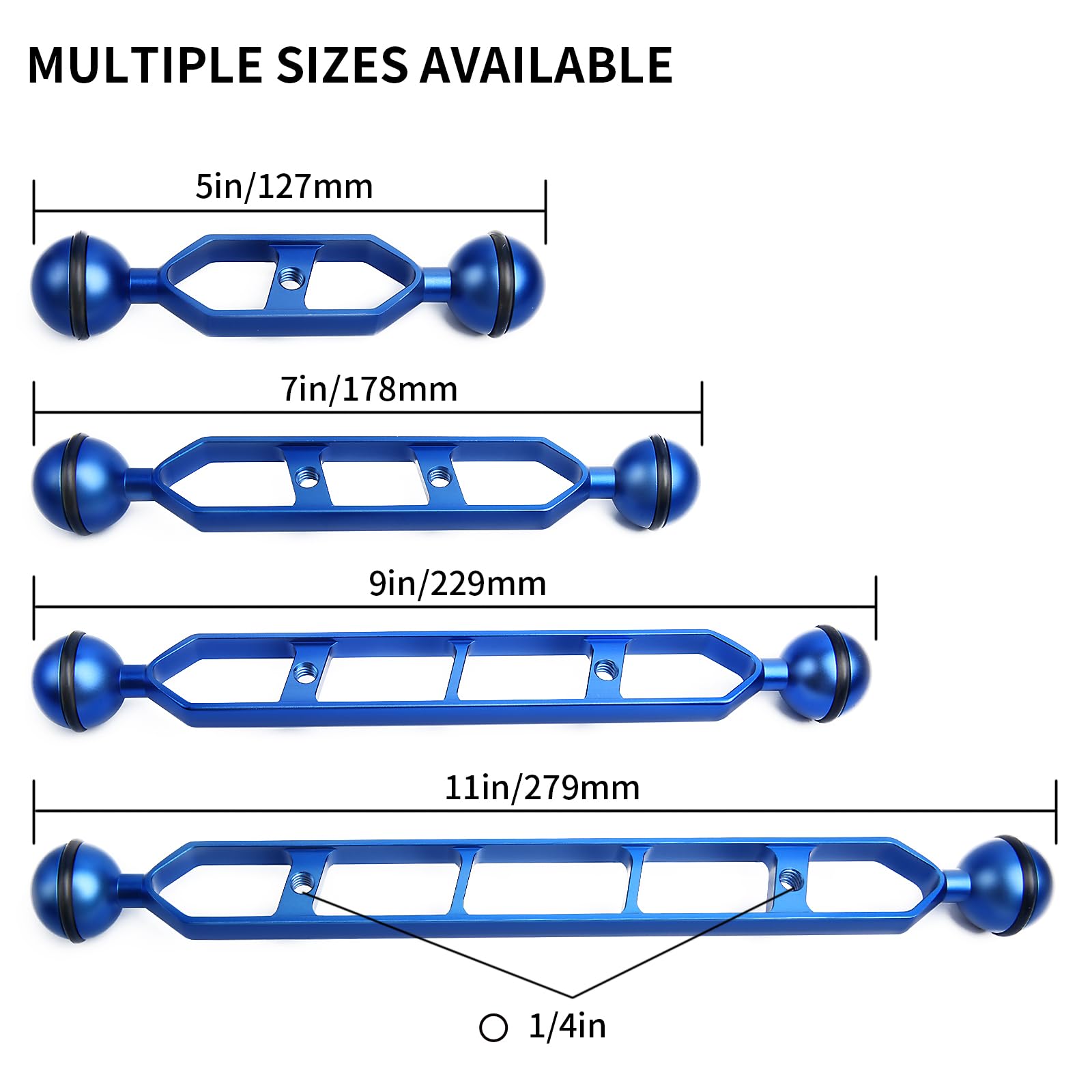 5" Double Ball Aluminiumlegierung Verlängerungsarm, 1" Kugelkopfanschluss Unterwasserarm für Stroboskop/Videolicht/Tauchkameraträger, wasserdicht und rostfrei (2er Pack)