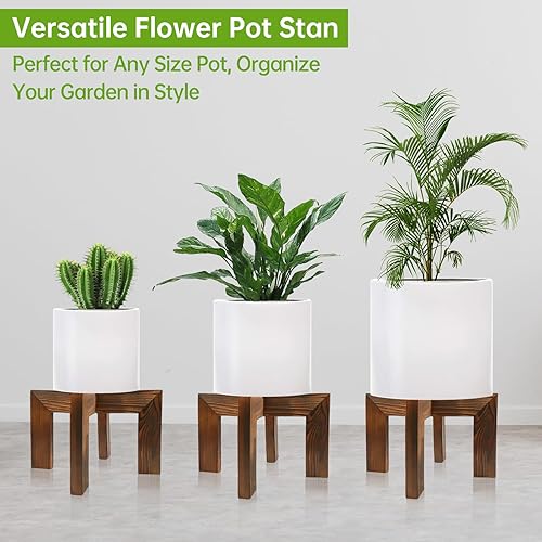 Miniatura 4 de Paquete de 2 soportes de madera para plantas de interior, moderno soporte para plantas de interior para macetas, estante resistente para macetas,