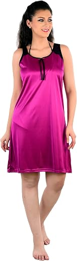 Senslife Women's Satin Solid Knee Length Nighty (SL092_Wine_Free Size)