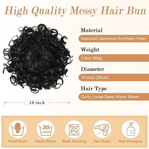 Miniatura 2 de PEACOCO Moño desordenado corto rizado extensión de cola de caballo cordón elástico moño suelto piezas de pelo para mujeres con cabello adelgazante