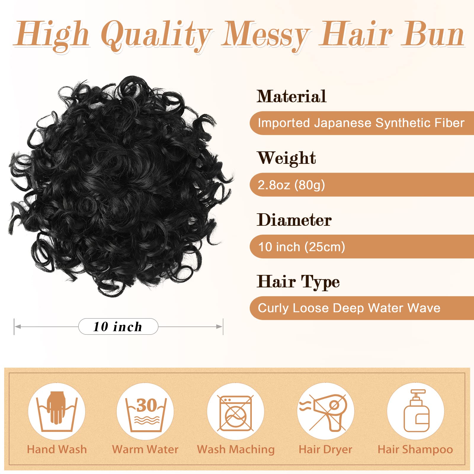 RUWISS Chignon Finto per Capelli Afro, Nero Naturale Chignon Riccio con Elastico Posticcio per Capelli Chignon per Donne, 85g