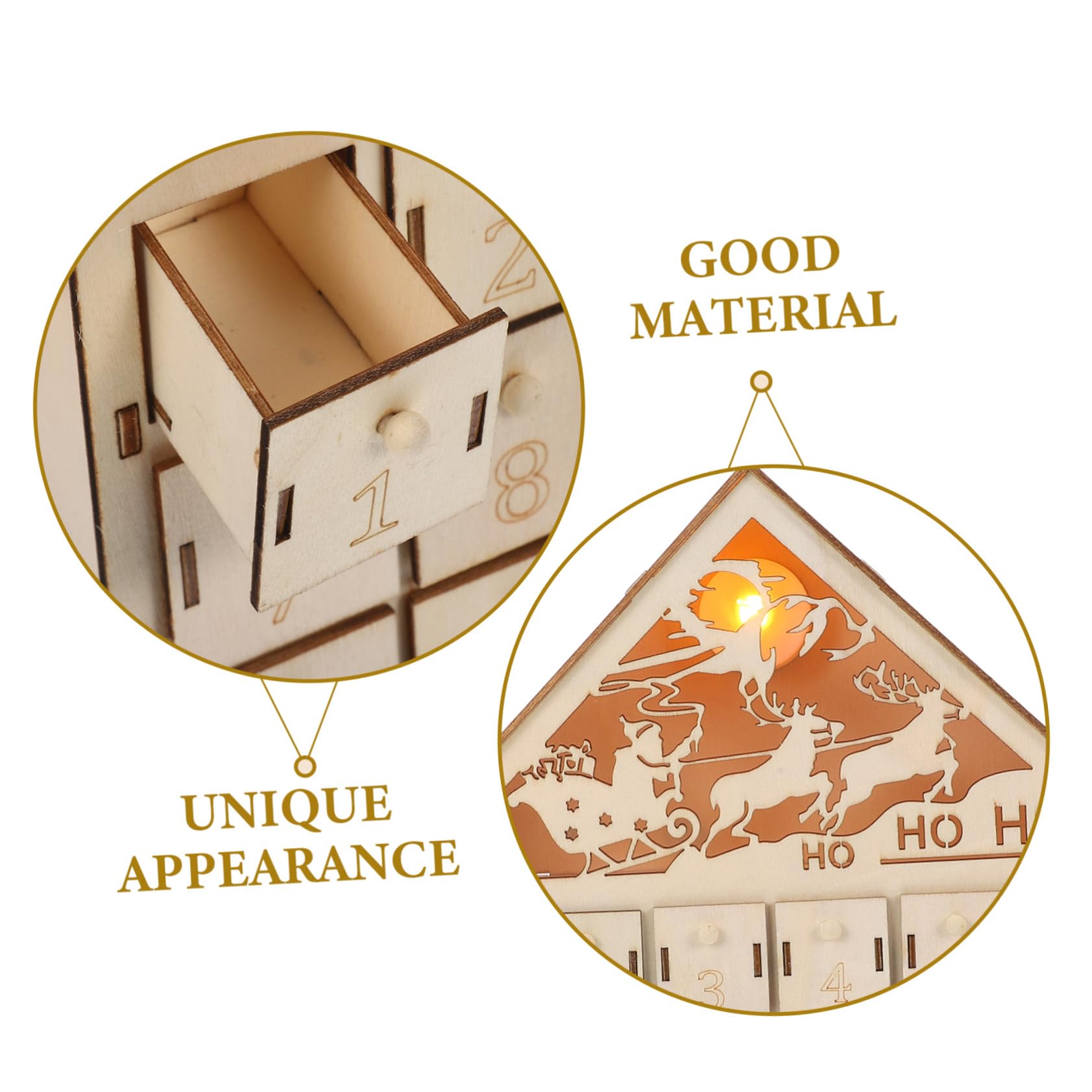 Calendario Avvento Natale in Legno con Luci LED Casa Conto alla Rovescia Riutilizzabile per Decorazioni Natalizie da Focolare e Villaggio Festivo