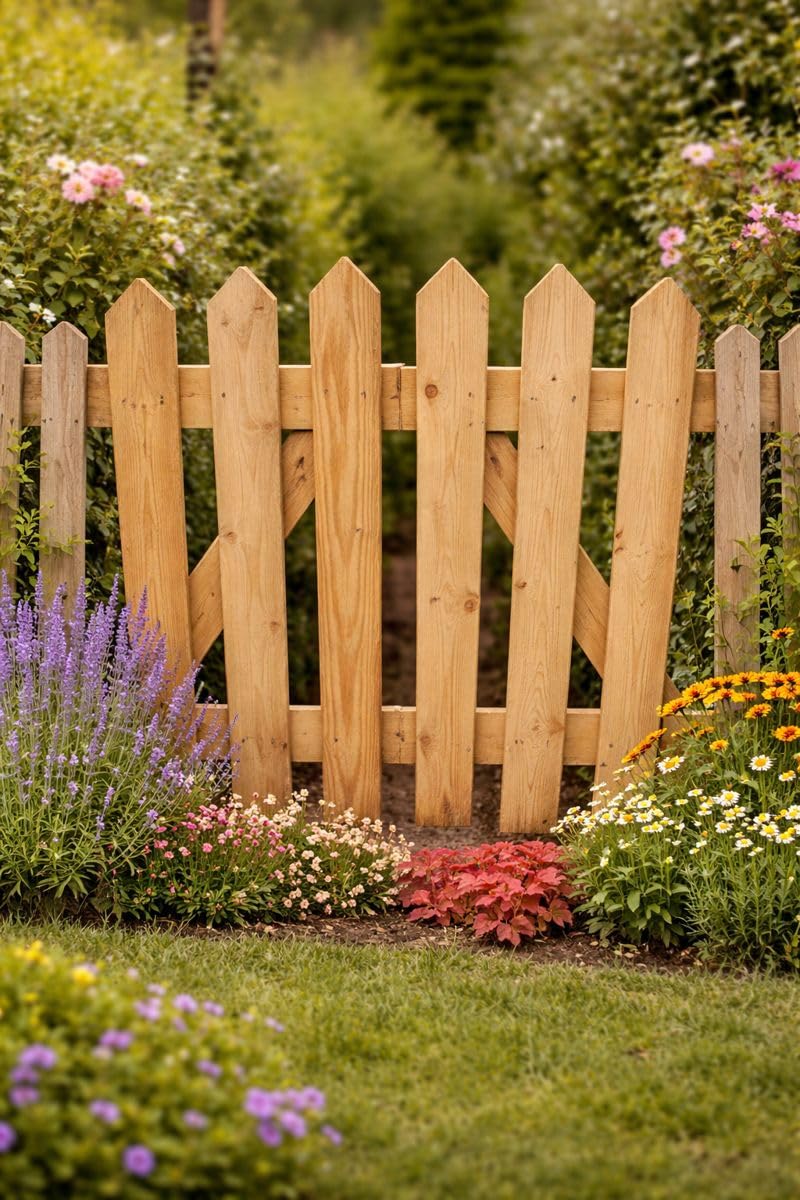Md Carpentry Workshop Green Wooden Garden Spiked Picket Gate Pedestrian Gate Wooden Pressure Treated 4Ft 120Cm,Wooden Garden Gate, Garden Gates Wooden, Garden Gates Wooden Picket (120Cm High X 90Cm Wide X 6Cm Deep)