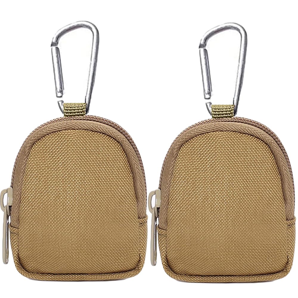 2 Pack Tactical Coin Purse - Military Pocket Keychain Pouch as Mini Tool Organizer Coin Car Key Waist Case Earphone Pack Backpack Accessory Pouch (Khaki-2pcs)
