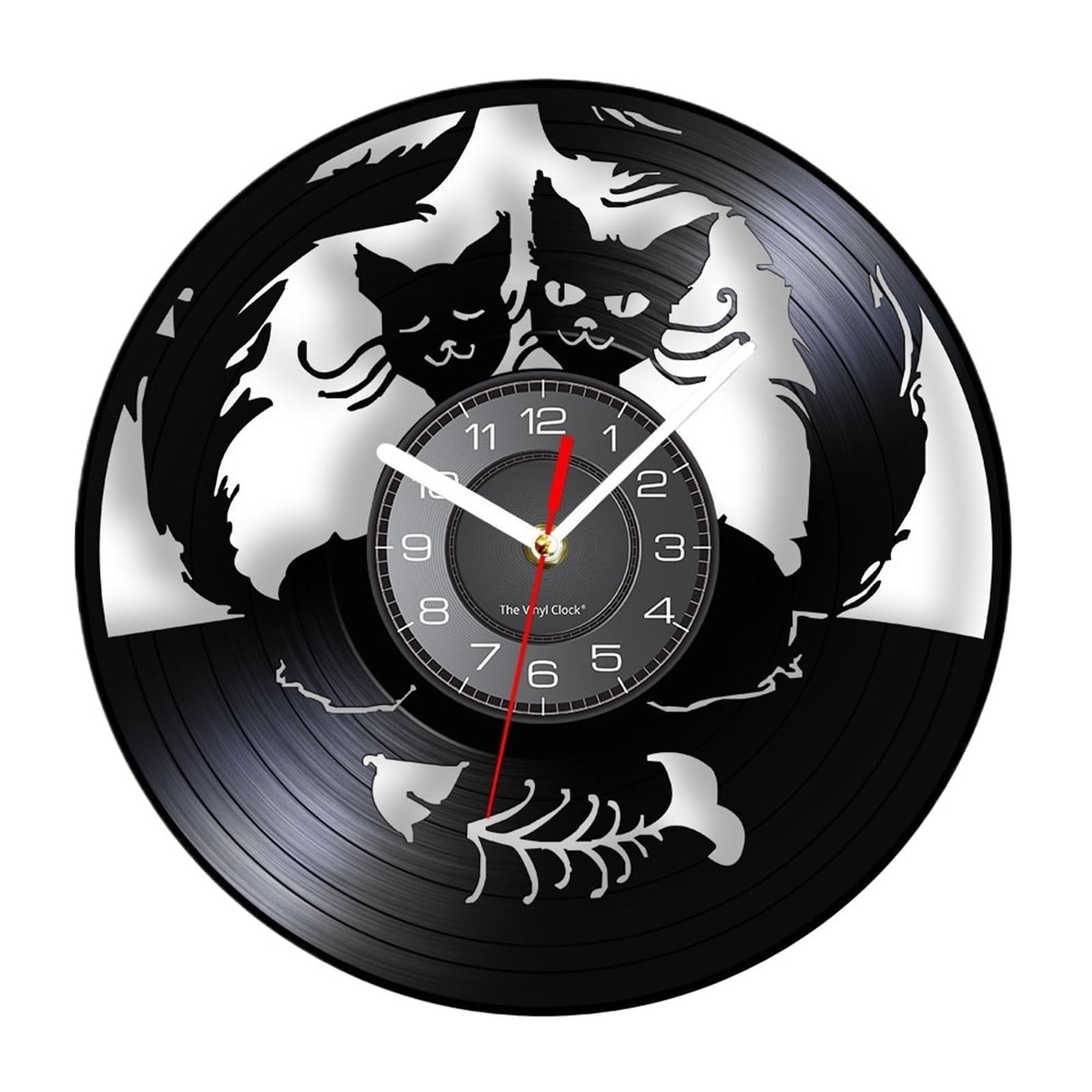 LUYSGBXR Cat Clock Adorable Cat And Fishbowl Funny Wall Art Clock On Vinyl Record Kitten Decorative(Green)