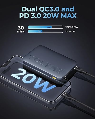 Miniatura 2 de VOLTME Mini cargador portátil, cargador USB C de 10000 mAh, batería de carga ligera delgada de alta velocidad de 22.5 W, doble salida compatible con