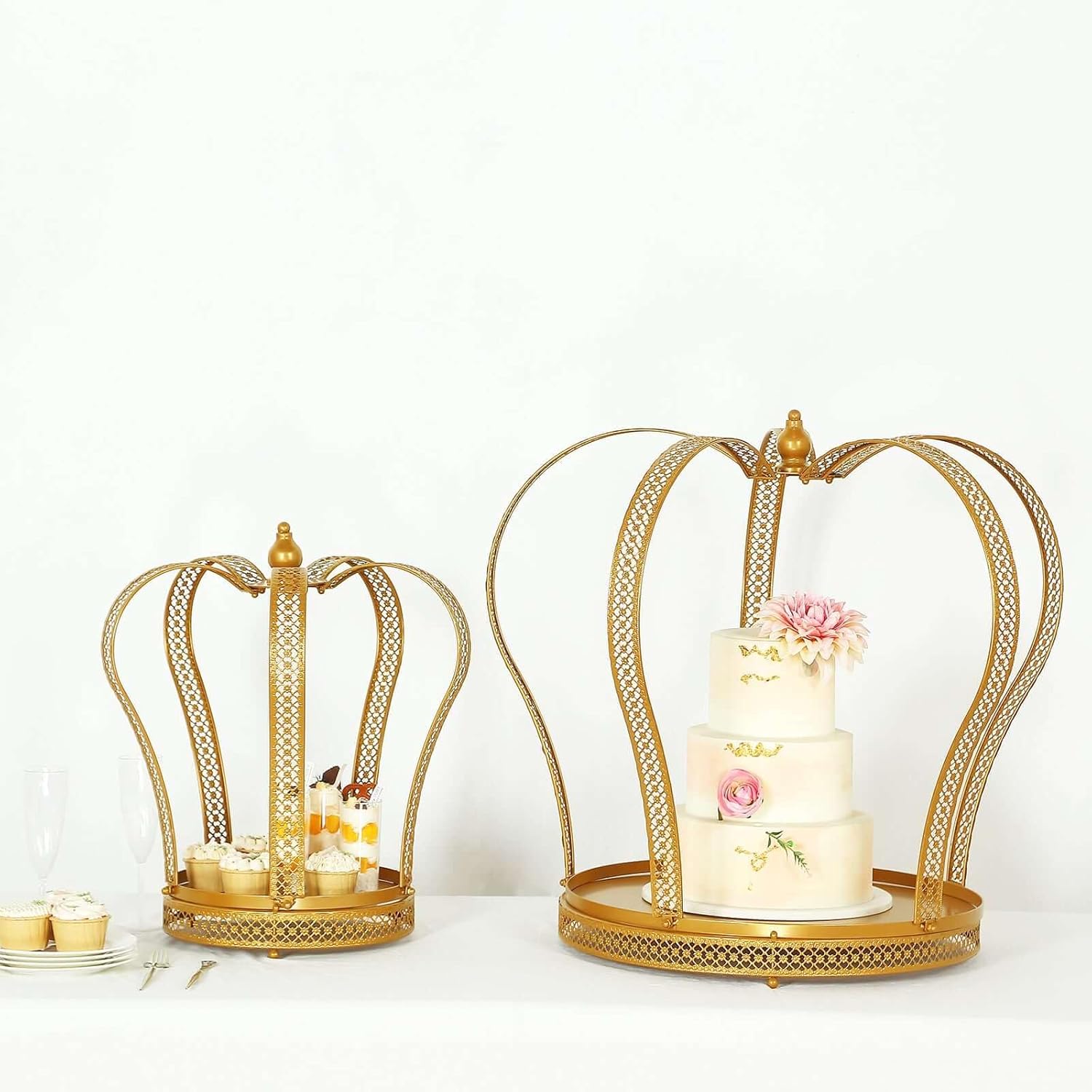 Efavormart Gold Metal Crown Cupcake Dessert Display Stand, Princess Tiara Wedding Cake Stand - 26"
