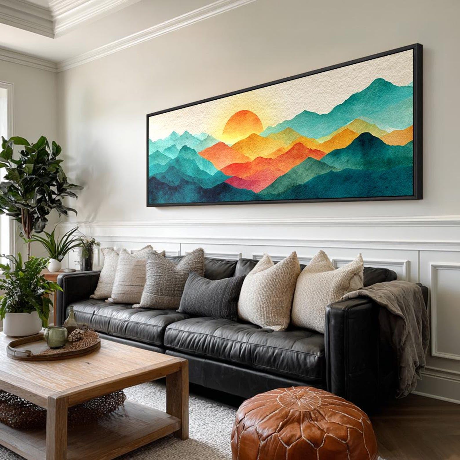 YUSUZHU Quadro su tela orizzontale lungo, stampa da parete stretta, poster paesaggistico incorniciato, decorazione incorniciata ampia per ufficio, corridoio o stanza (20x60 cm/cornice interna)