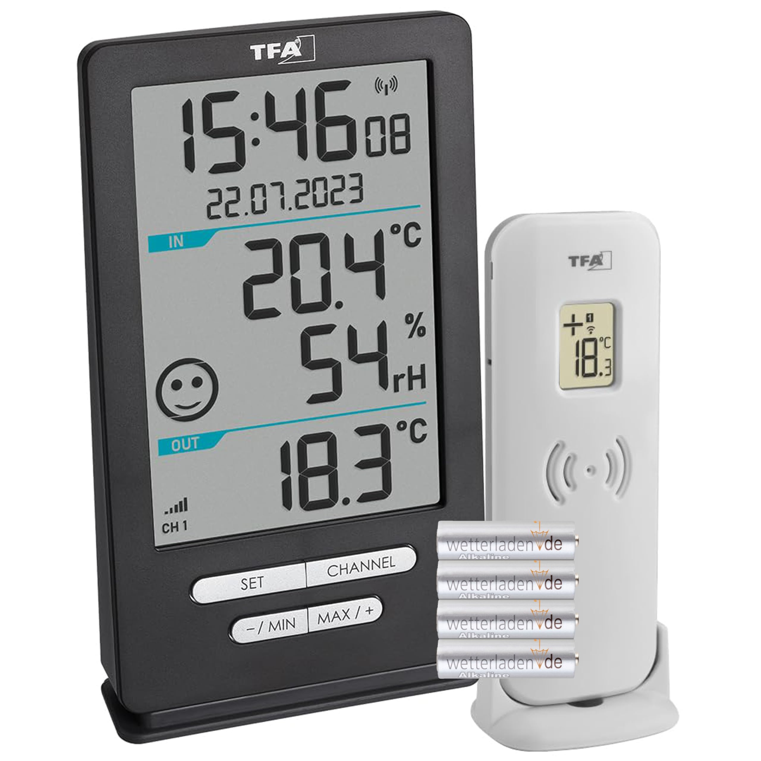TFA Dostmann XENA HOME 30.3074.10 Thermomètre sans fil pour extérieur et intérieur, surveillance du climat ambiant, avec capteur extérieur, valeurs max.-min, température, humidité (anthracite avec