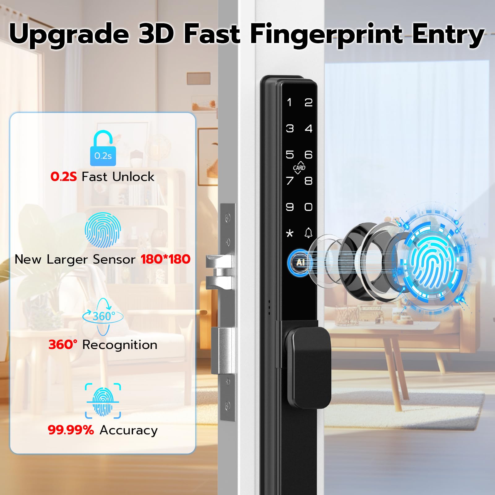 Eseesmart Cerradura de puerta corredera, cerradura de puerta inteligente con teclado RFID de huellas dactilares, control de aplicación Bluetooth, código digital biométrico electrónico, puerta de patio