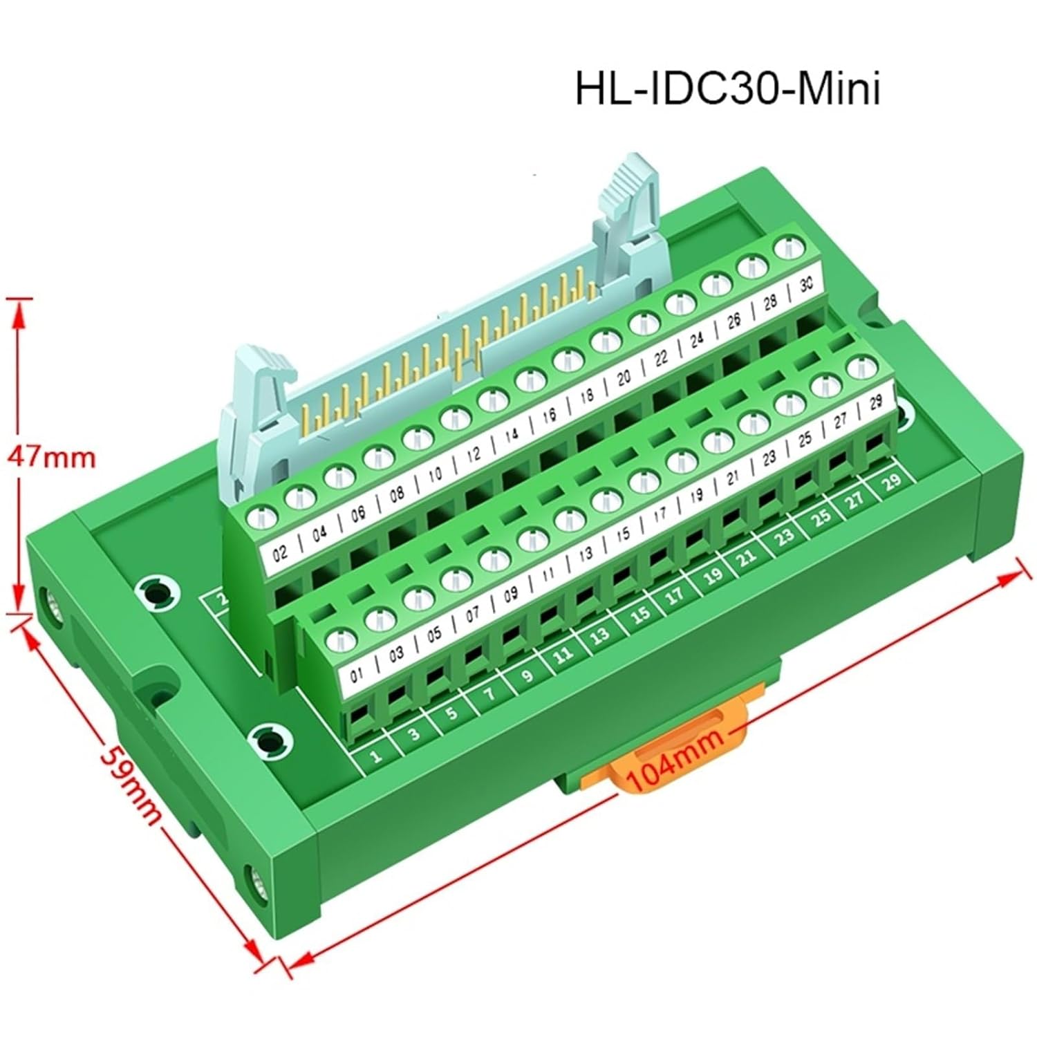 Terminal Block for PLC IDC30 2x15 Pins 0.1" Male Header Breakout Board, Terminal Block, Connector(HL-IDC30-mini 104mm)