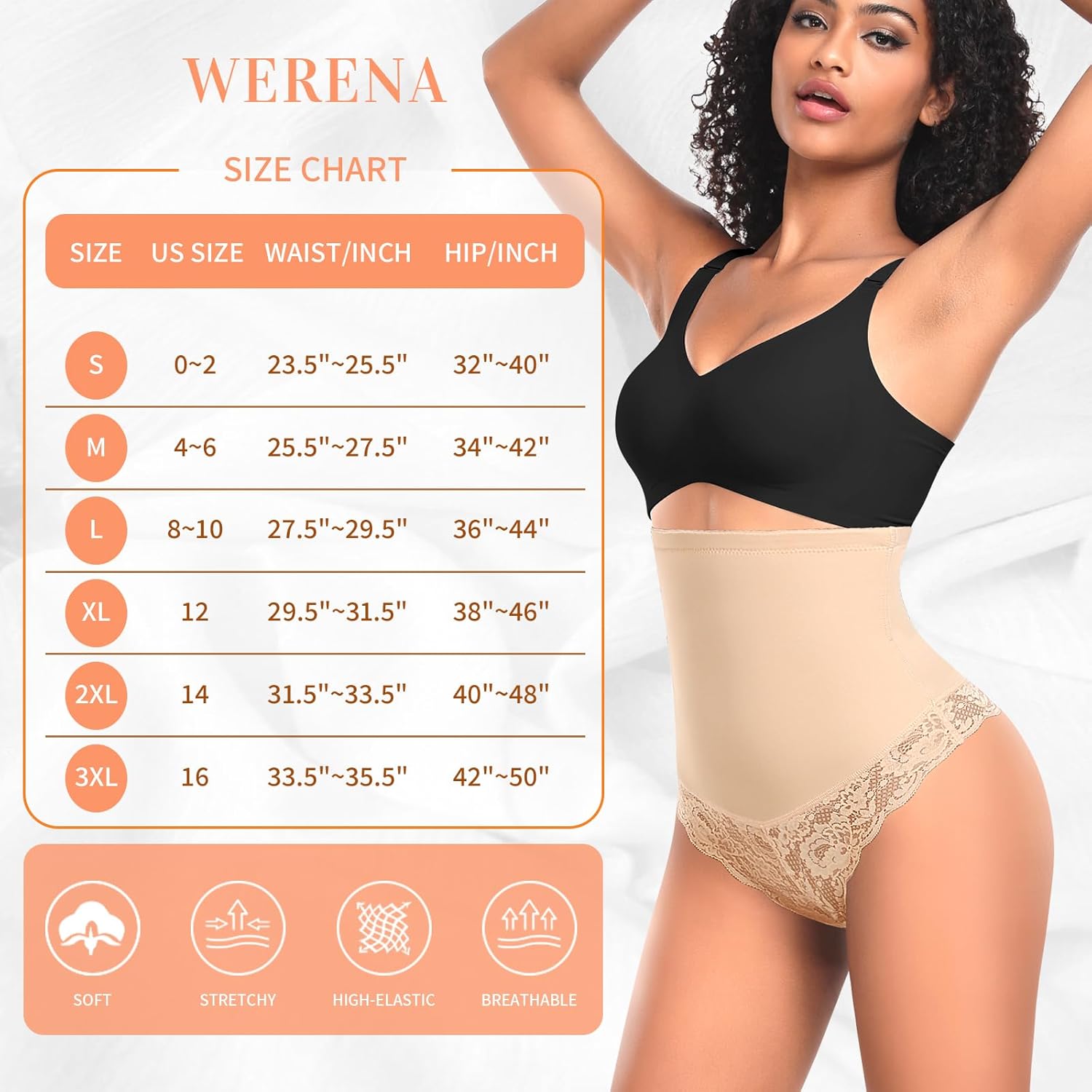 Werena Tummy Control Thong Shapewear for Women High Waisted Body Shaper Panties Lace Shaping Thong Girdle - Image 6