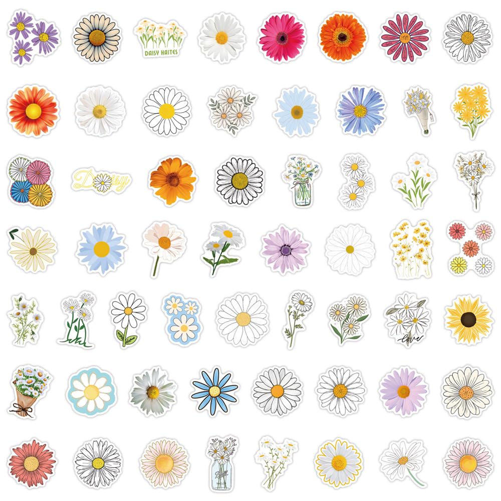110 Pcs Daisy Scrawl Stickers for Guitar,Bicycle,Laptop,Water Bottles,Skateboard,Computer,FlowerCute Style Stickers Waterproof Vinyl,Graffiti Decoration for Girls Boys Children Teens - Image 2