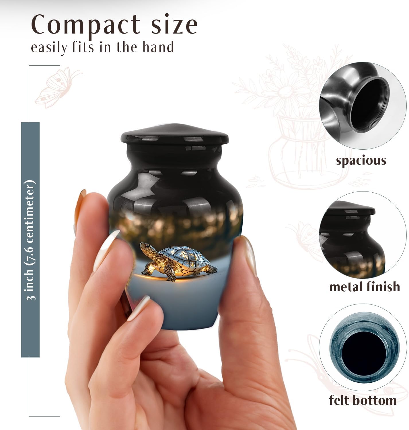 Turtle Haven Urn - Small Urns for Human Ashes Keepsake - Urn for Ashes for Women - Cremation Urns for Human Ashes - Urns for Human Ashes Adult Man - Mini Urns for Human Ashes - Funeral Urns 3 Inch