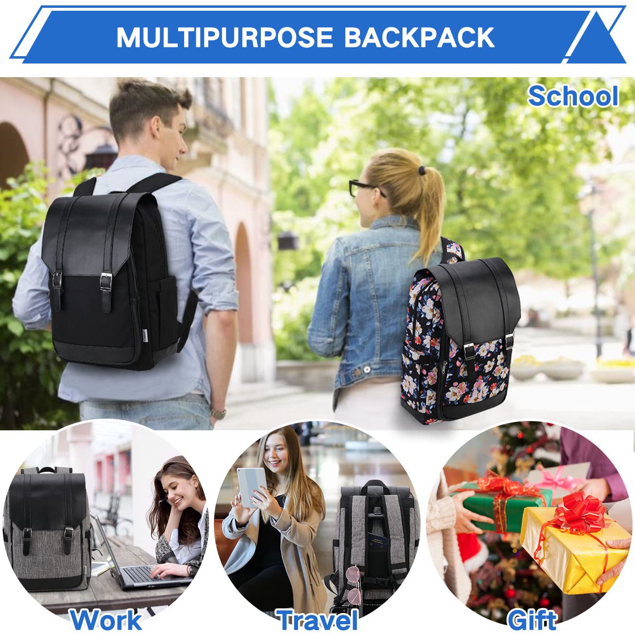 VX VONXURY Zaino Uomo Antifurto Zaino Porta PC 15.6 Pollici con fibbia magnetica Zaino Lavoro Donna per Scuola Viaggio