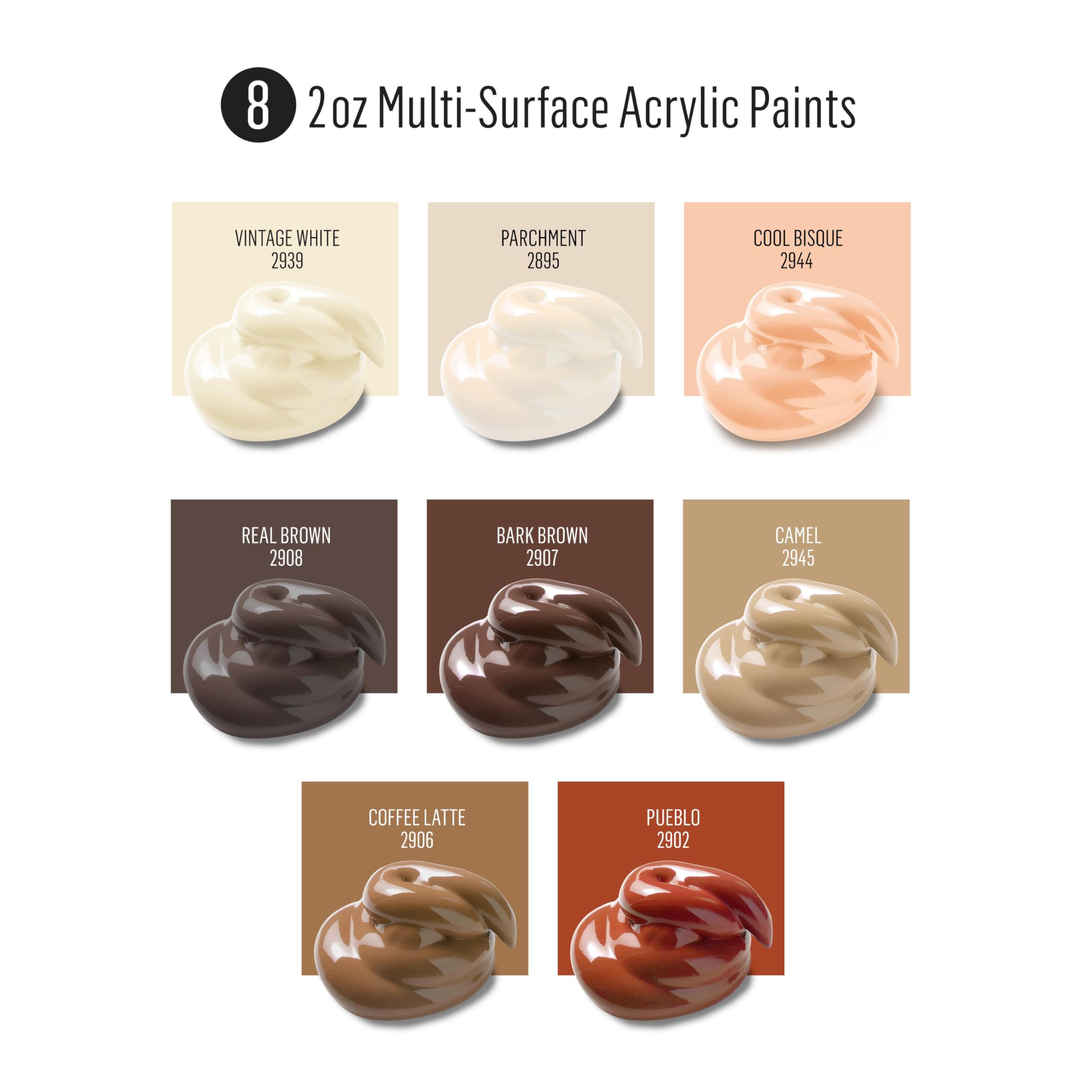 FolkArt Multi-Surface Skintone Acrylic Craft Paint Kit, 11 Piece Set Featuring 8 Satin Finsh Colors and 3 Premium Paintbrushes, PROMOSKNTN12 - Image 2