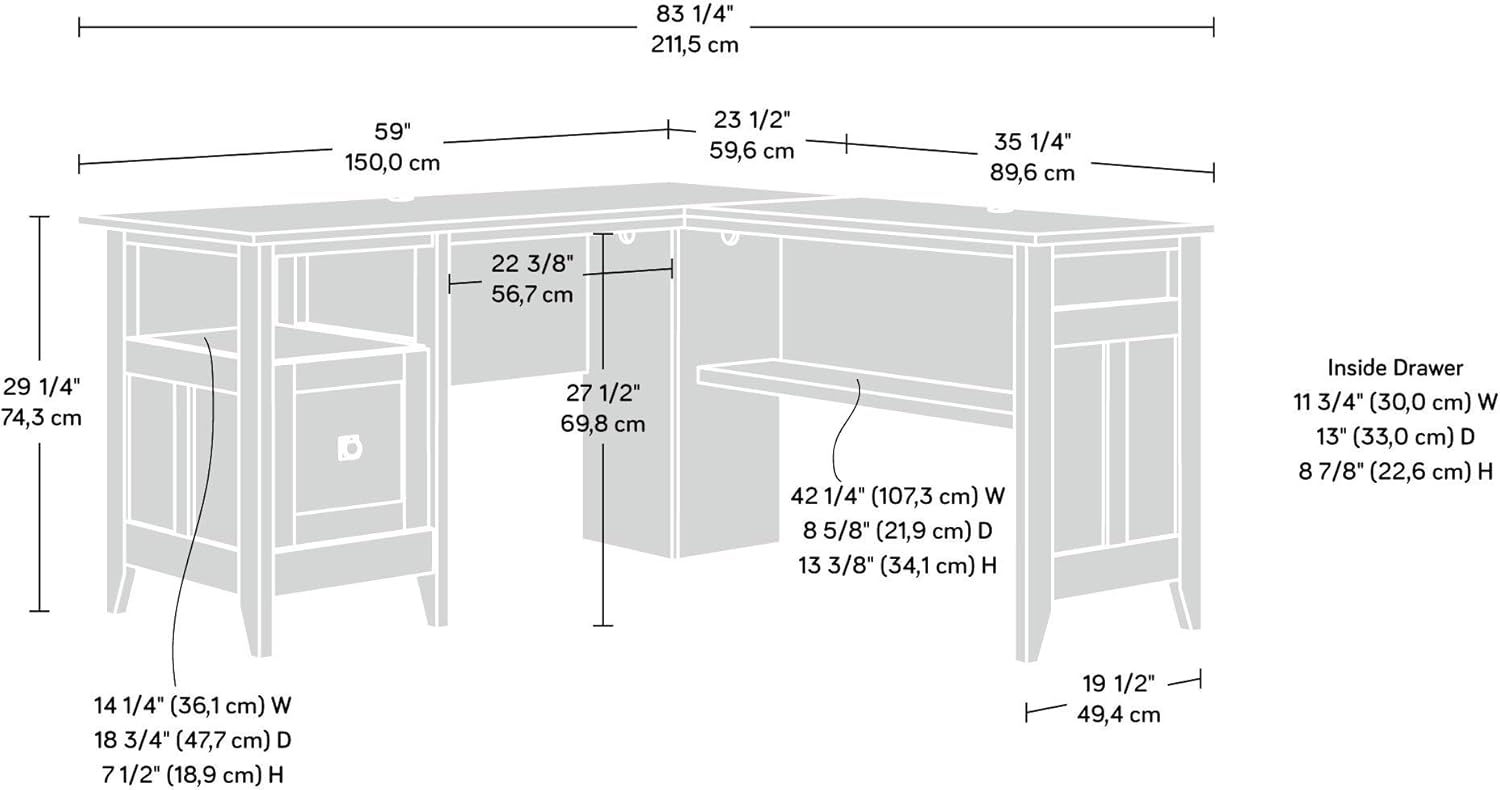 Dover Oak L-Shaped Corner Computer Desk with Filing Drawer