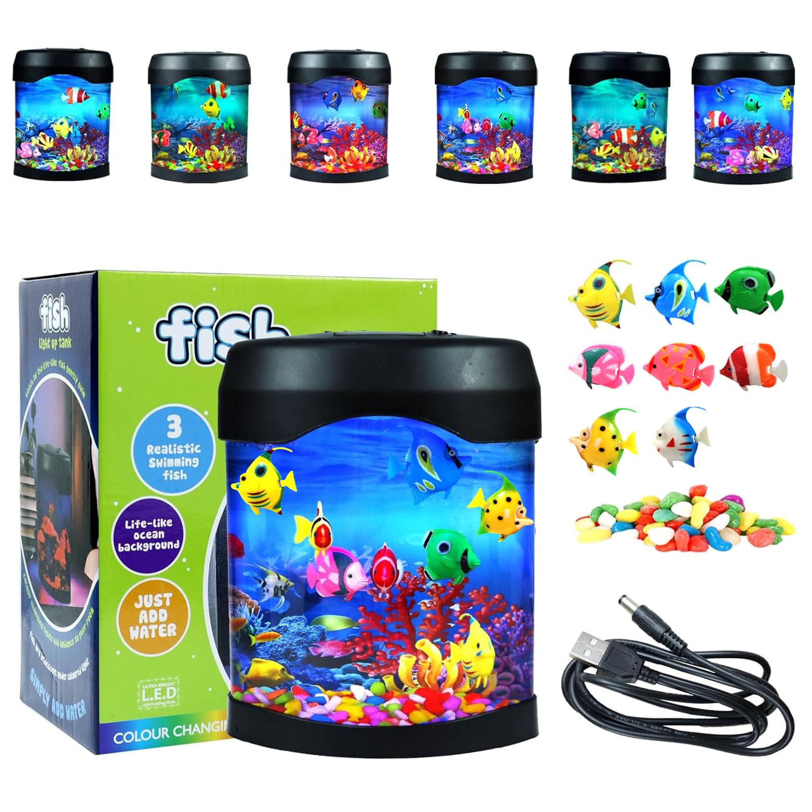 Veilleuse pour aquarium avec 6 couleurs changeantes et 8 faux poissons