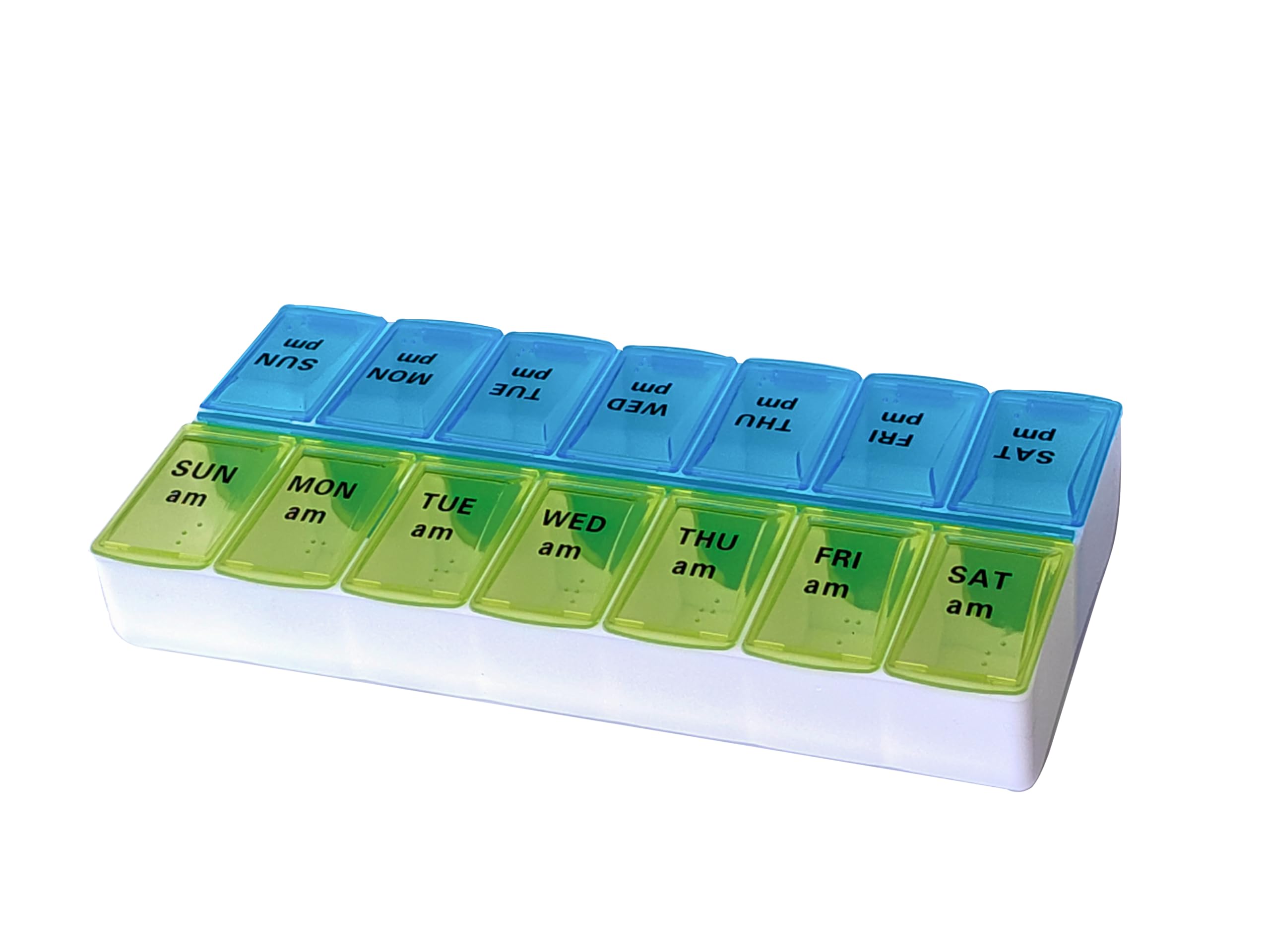 Weekly (7 Day) Pill Organizer, 2 Times a Day AM/PM Pill Case and Planner, Portable Vitamin Containers for Travel(Blue-Green)
