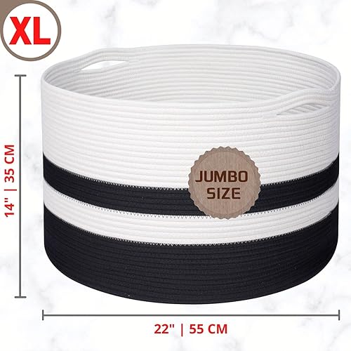 Miniatura 2 de MINTWOOD Design Cesta de almacenamiento extra grande de 22 x 14 pulgadas, cesta de lavandería, cestas decorativas de cuerda de algodón tejida para