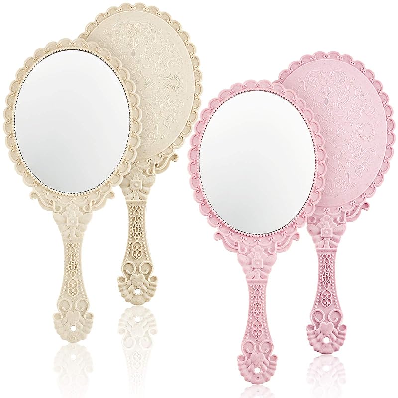 Espelhos de mão vintage Jetec, 2 unidades, rosa e creme