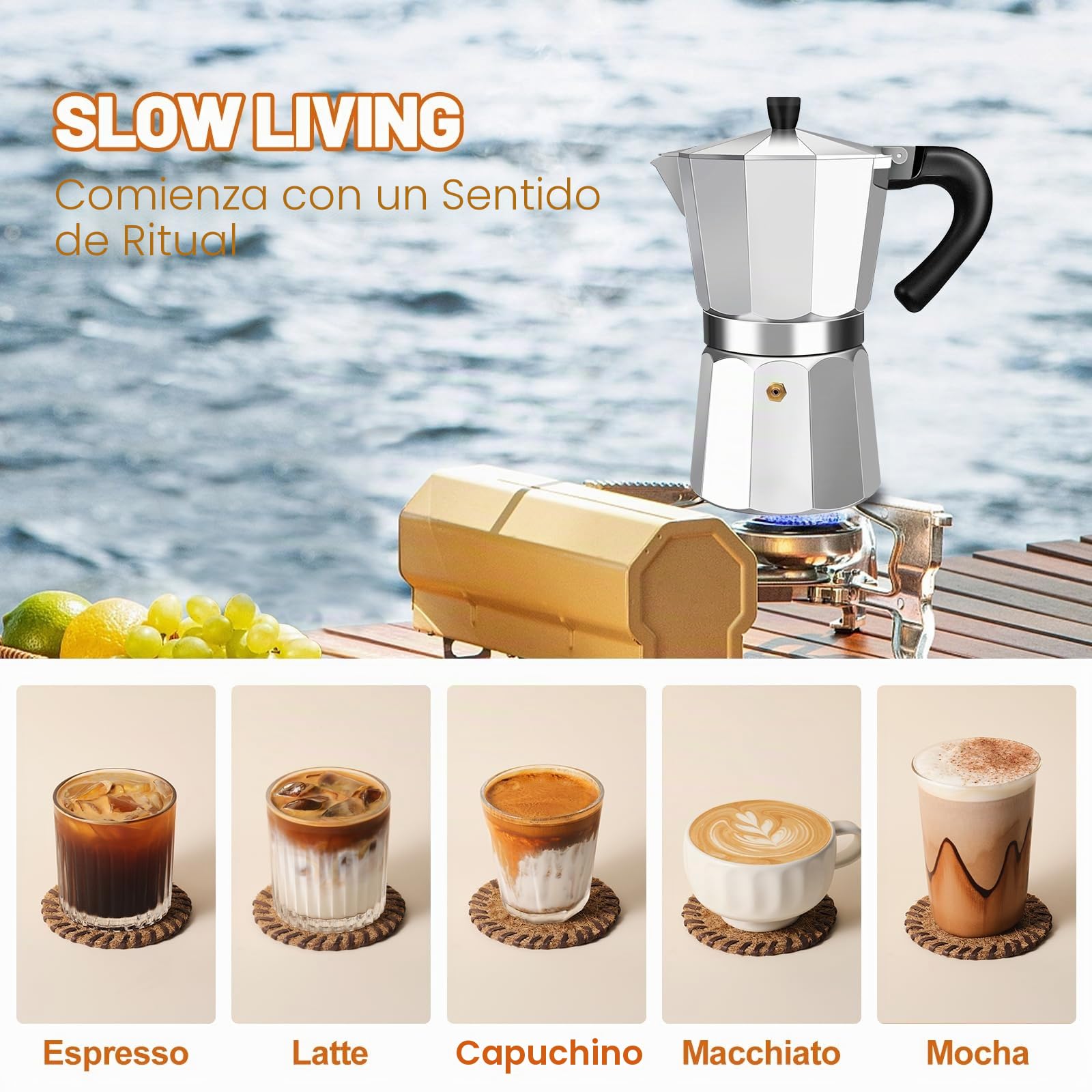 Cafetera Expresso Moka Pot Express de 14 Taza de Aluminio Percoladora Cafetera Moka Clásica Italiana Para Preparar Café Italiano y Cubano Para Casa y Camping 700ml 23oz