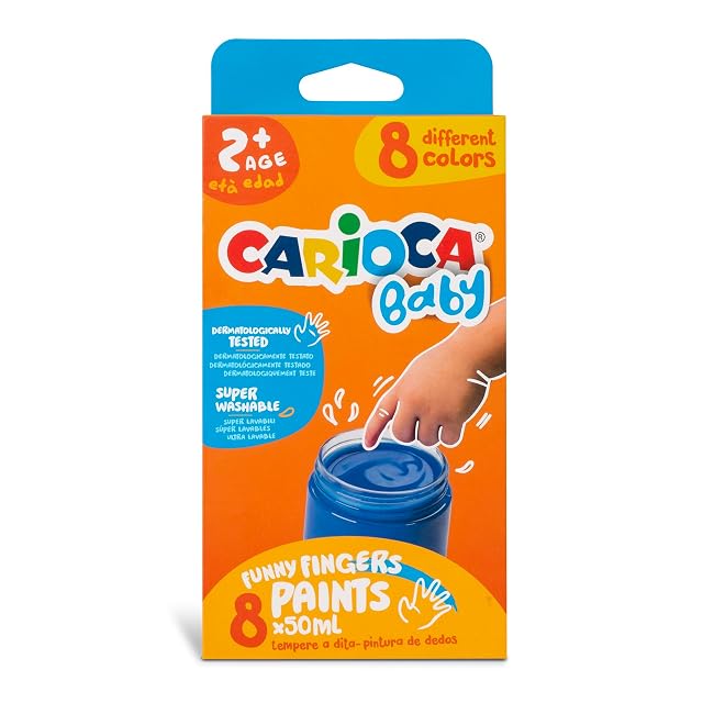 Carioca Pintura de dedos para bebé 2+| Caja con 8 témperas Baby pensanda para los más pequeños que no utilizan pincel | No tóxicas y sin olor | 8 colores en vasitos de 50 ml