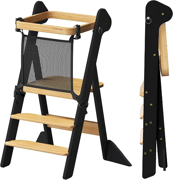 COSYLAND Toddler Tower Standing Foldable Kids Step Stool Kitchen Helper