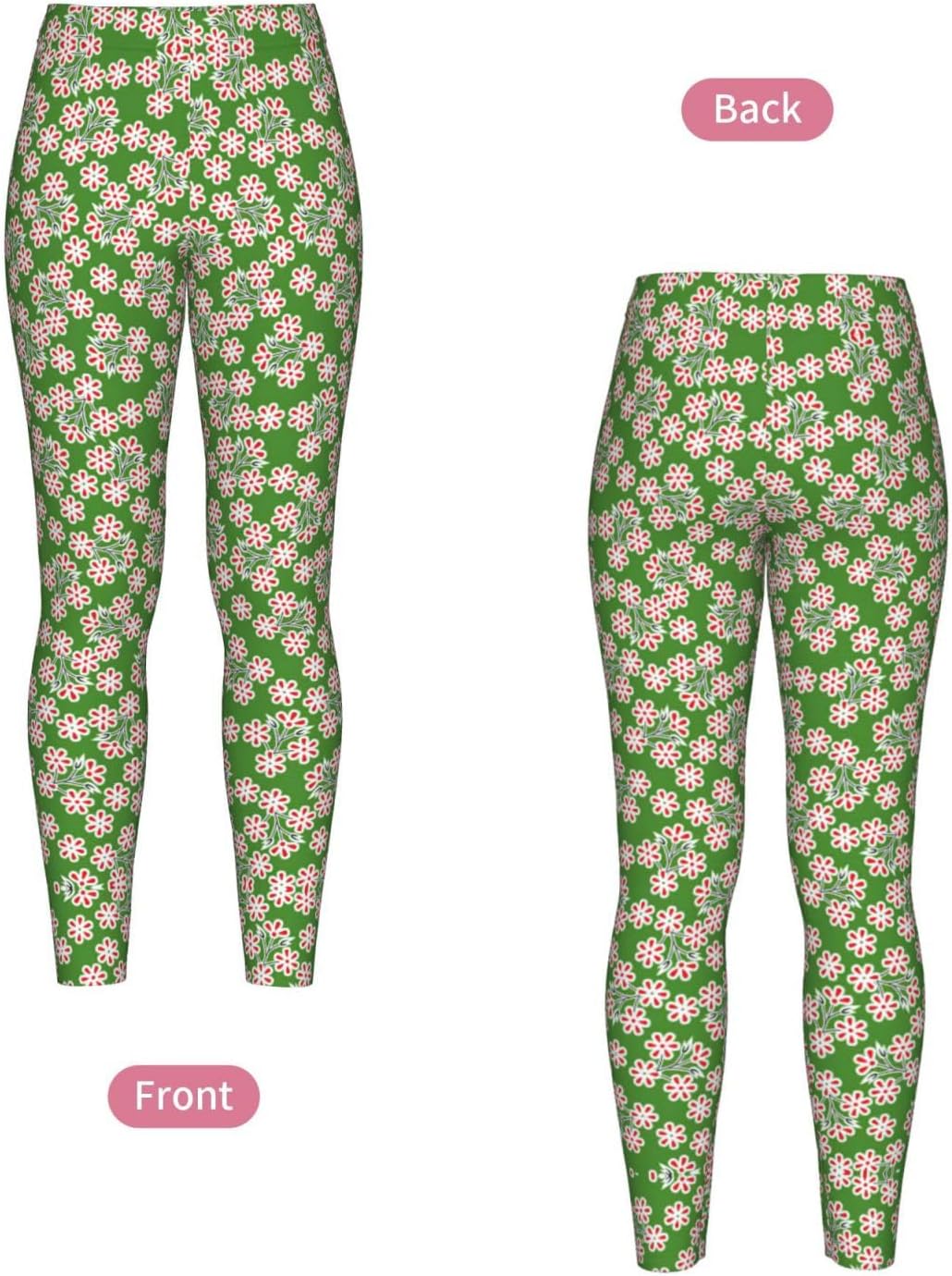 Red Flower Stretch Leggings,Opaque Printed Elasticity Pants for Workout | Tummy control,Comfortable and breathable,Not tie your legs tightly