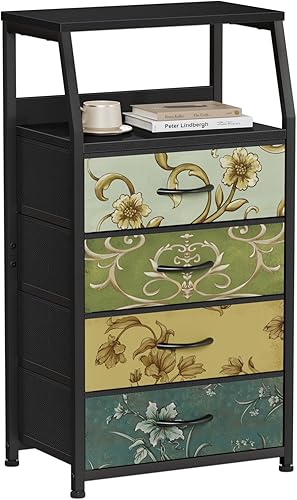 Miniatura 13 de Furnulem Mesita de noche con 3 cajones y estante de 2 niveles, organizador de cómoda pequeña de tela, torre de almacenamiento vertical para Marrón