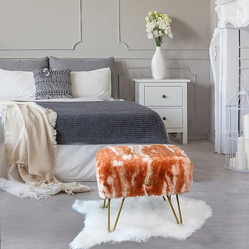 Miniatura 6 de Asiento otomano suave de piel sintética color naranja quemado, asiento de banco de entrada, 19 x 12.5 x 17 pulgadas, mesa auxiliar resistente para