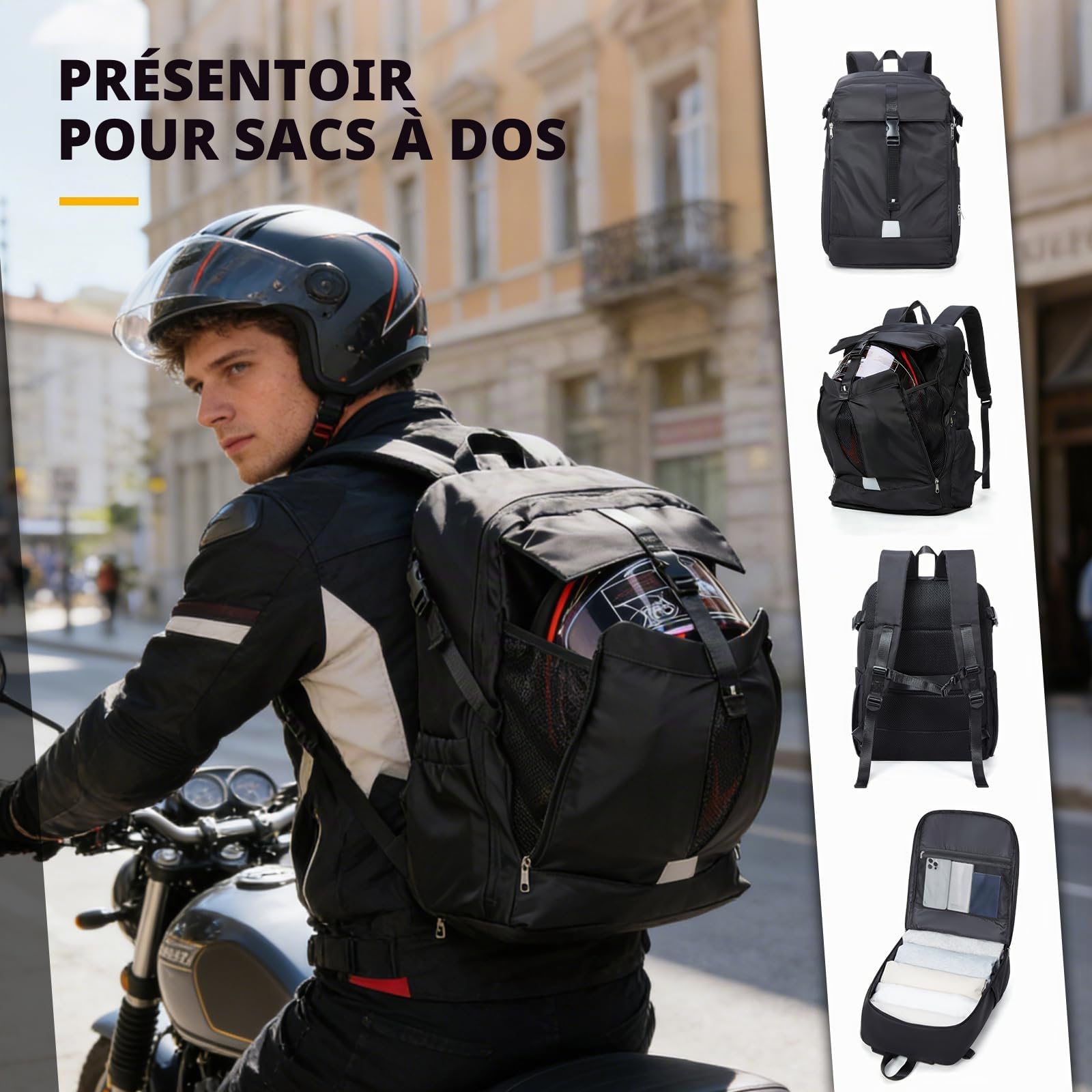 Sac a Dos Moto Homme Femme Sac à Dos Casque Moto étanche pour Voyage Grande Capacité Sac a Dos de Sport de Basketball,Noir