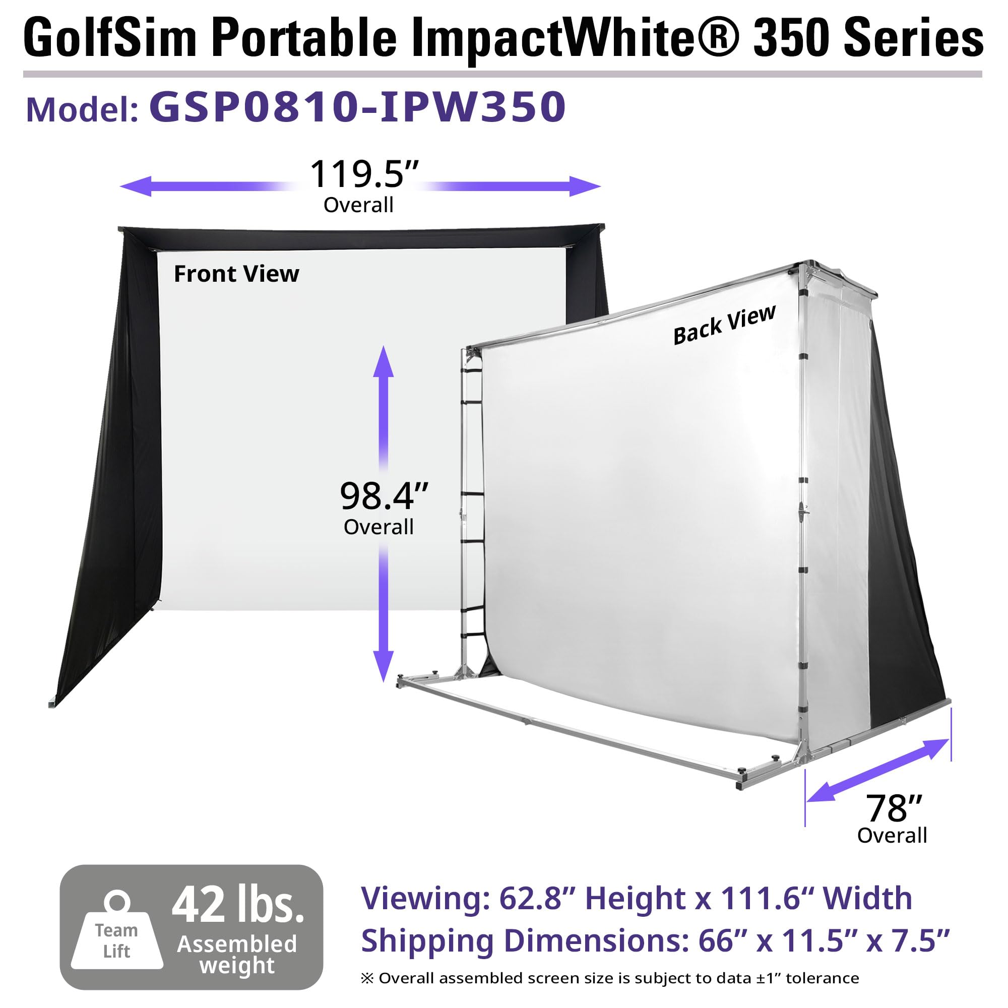 Elite Screens Golf Simulator Impact Screen 10 x 8 ft Golf Enclosure Screen with Portable Lightweight Aluminum Frame, Side Panels and Net Extensions, Short Throw Projectors, GSP0810-IPW350