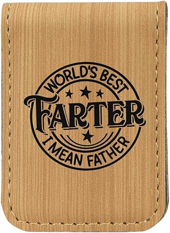 Worlds Best Farter I Mean Father Laser Engraved Tan Magnetic Leatherette Money Clip - 1.75 x 2.5 Inches