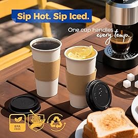 Fit Meal Prep 100 Pack 20 oz Disposable Coffee Cups with Lids, Sleeves, Leak-Proof To Go Coffee Cups with Lids, Durable Paper Cups for Hot Beverage, Home, Office, Party