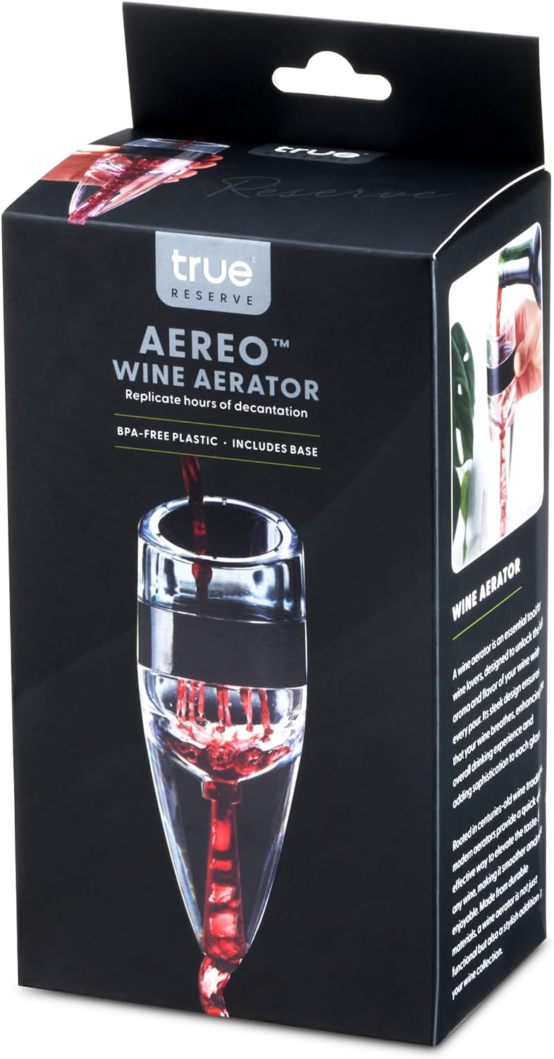 True Bar Tools Aerator and Wood Corkscrew (Black Aerator)