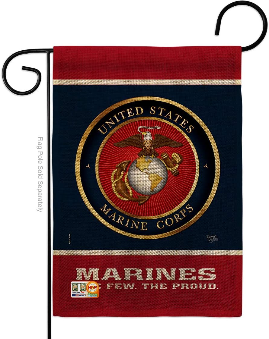 Marine Corps Proud Burlap Garden Flag Armed Forces USMC Semper Fi United State American Military Veteran Retire Official Small Decorative Gift Yard House Banner Double-Sided Made In USA 13 X 18.5