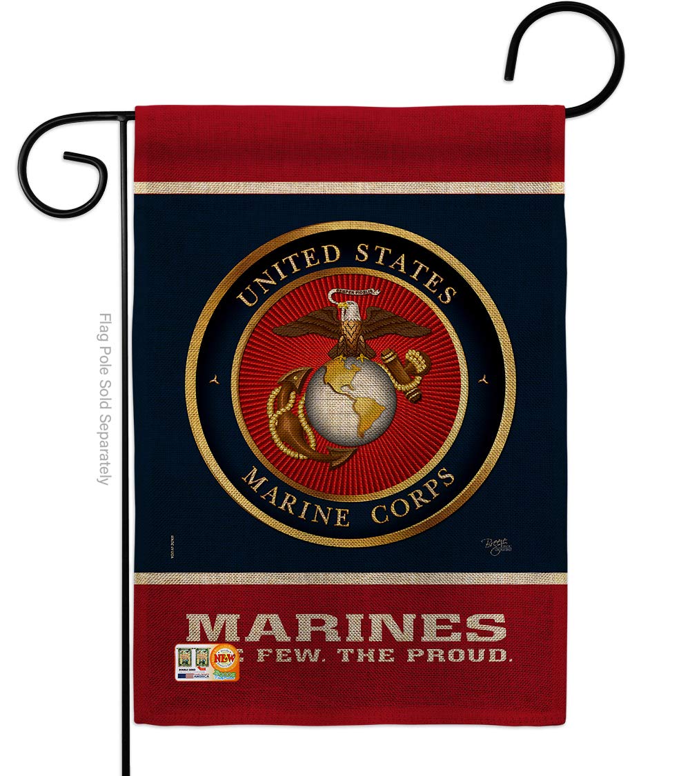 Marine Corps Proud Burlap Garden Flag Armed Forces USMC Semper Fi United State American Military Veteran Retire Official Small Decorative Gift Yard House Banner Double-Sided Made In USA 13 X 18.5