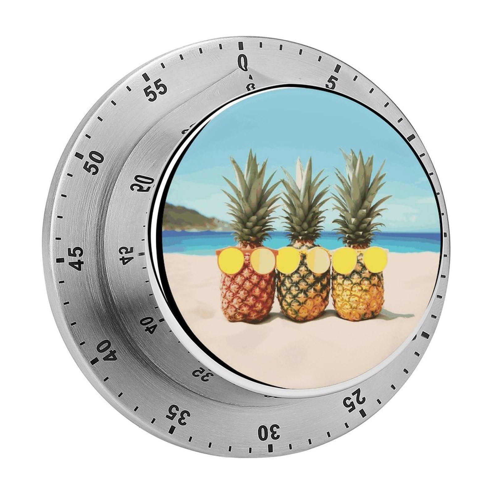 Adfgyerh Style Seaside Beach Yellow Geometric Pineapple Timer For Cooking, Kitchen Timer Magnetic No Batteries Required, Mechanical Timer With Loud Alarm, For Fitness Baking Exercise Oven