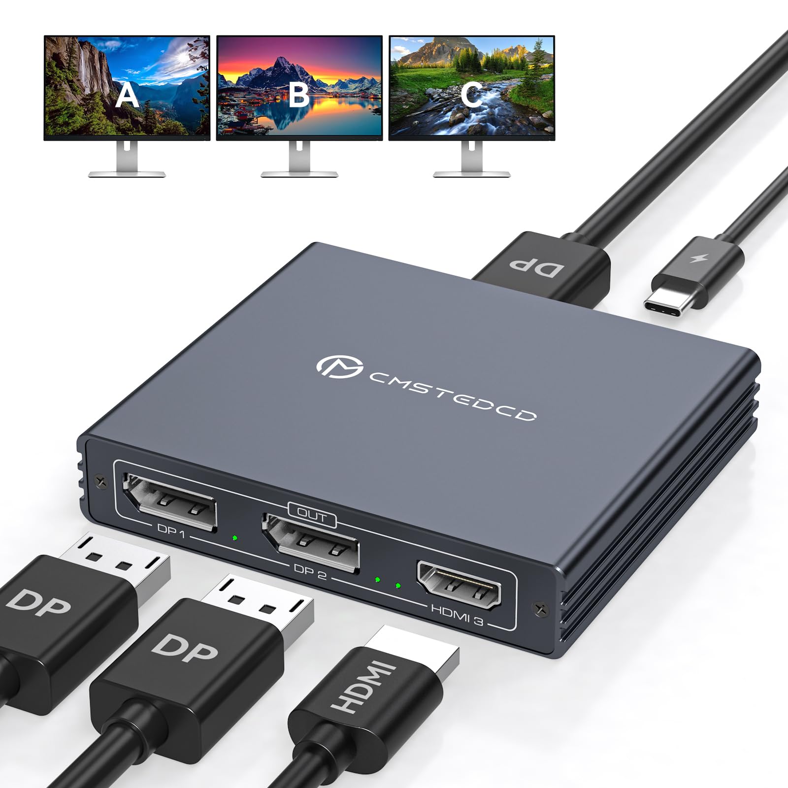 VEDINDUST Splitter DisplayPort 1 in 3 out DP a HDMI e DP Adattatore, 4K@120Hz 4K@60Hz Supporta le Modalità MST e SST, Visualizzazione Estesa MST solo per Windows