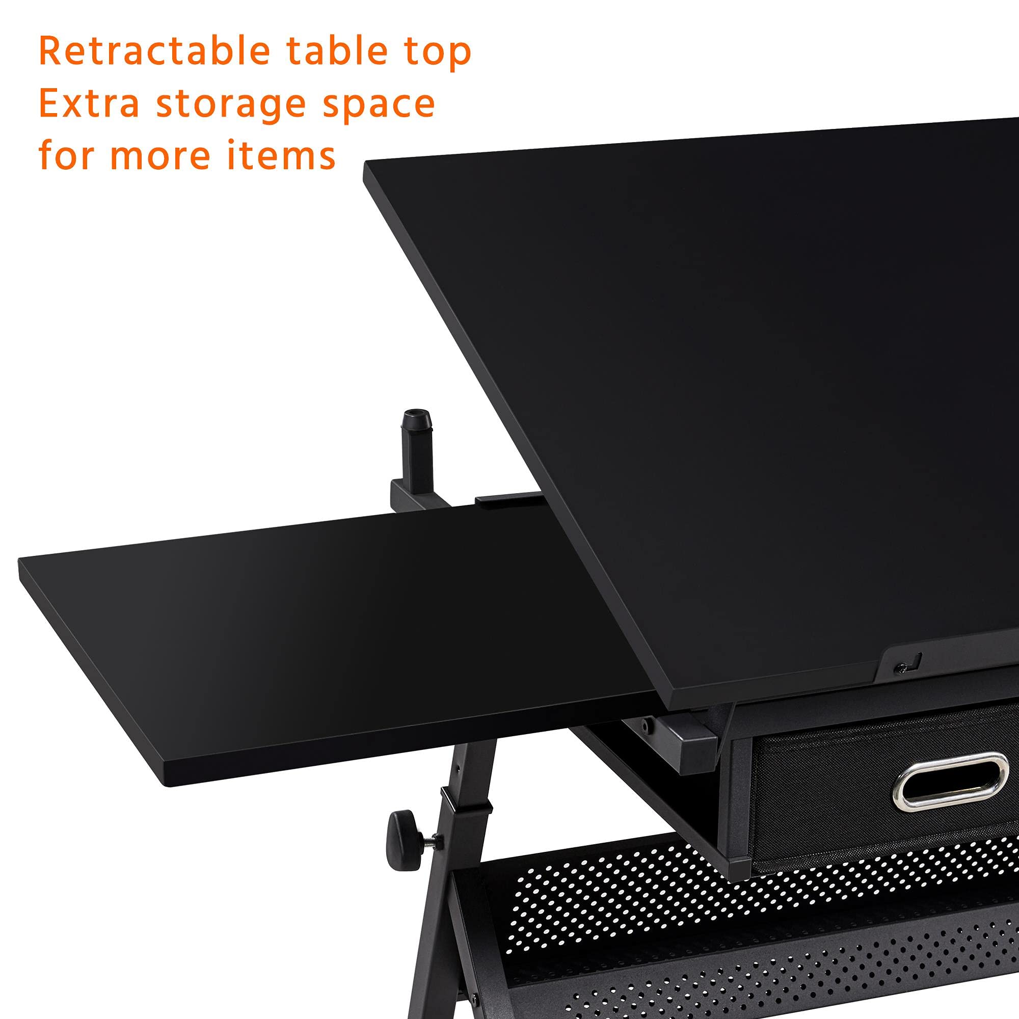 Yaheetech Mesa de Dibujo Inclinable 0-60° con Banco Ajustable Negro | Soportar Hasta 100 kg, para Arte Estudio, Altura Ajustable, Movilidad flexible, Fácil de limpiar,120 x 60 x (70-93) cm