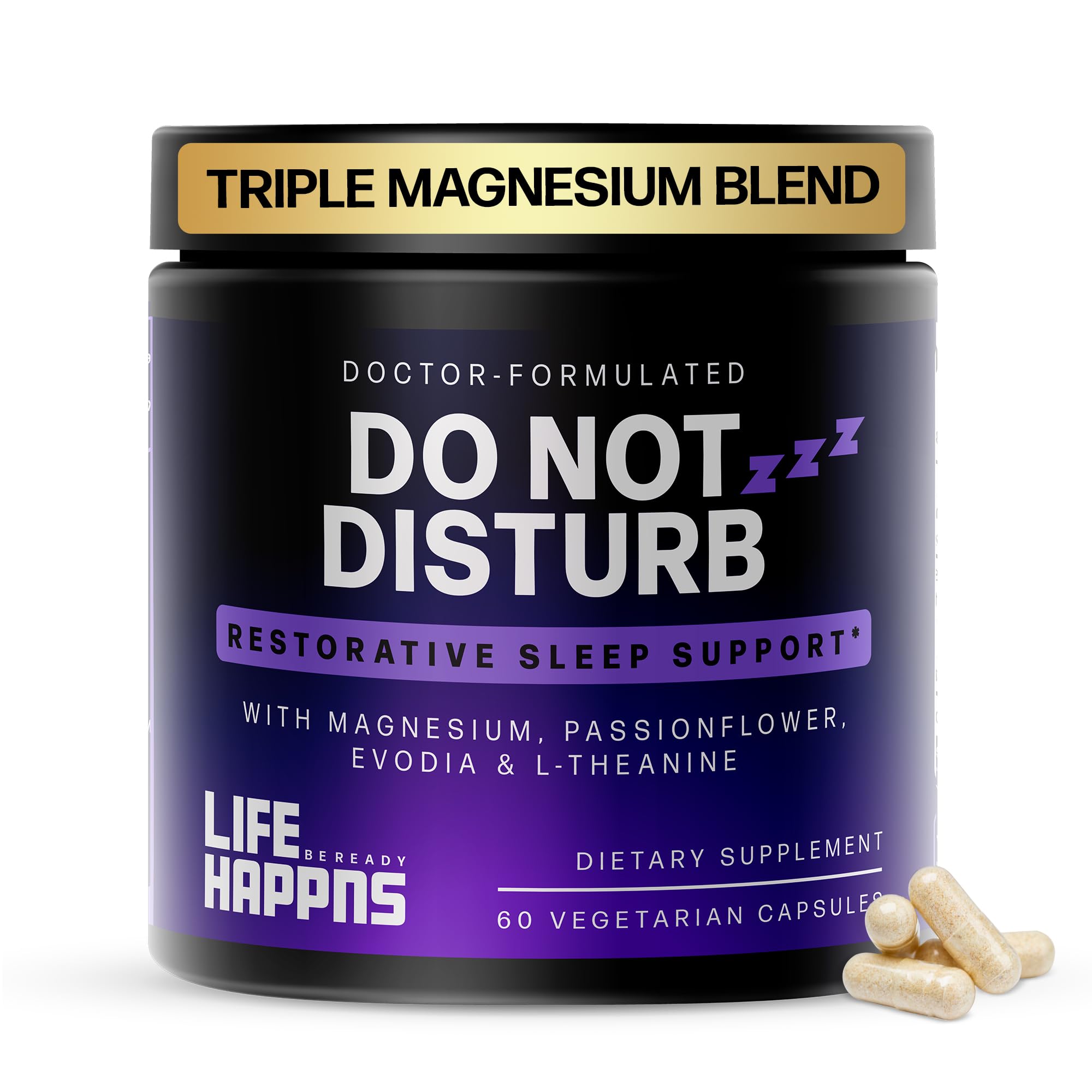 Doctor Formulated Triple Magnesium for Sleep, Calm & Relaxation with Chelated Magnesium Glycinate, L-Theanine, Passionflower & Evodia – Non-Habit, No Melatonin Magnesium Sleep Aid Support Supplement