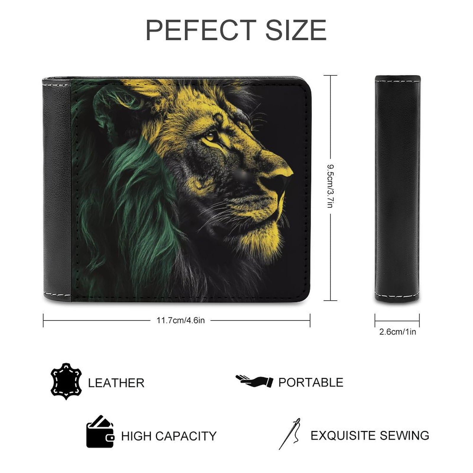 Jamaican Flag And Lion Bifold Wallet PU Leather Slim Purse Pocket Wallet with Card Holder for Women Men