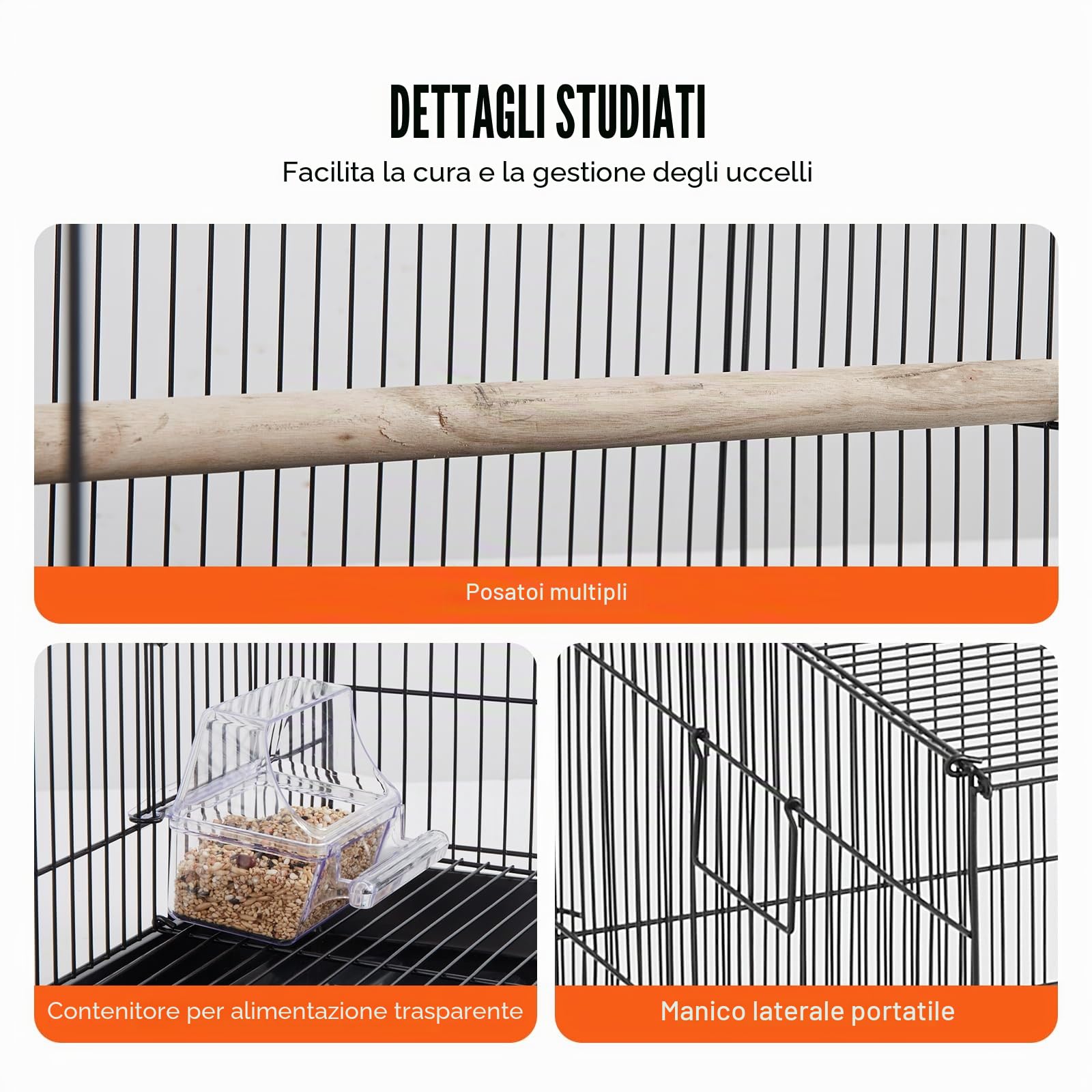 VEVOR Gabbia per Uccelli 76x46x45,5cm Voliera per Pappagalli in Acciaio al Carbonio Q195 Casetta per 2-3 Uccelli di Medie e Piccole Dimensioni con Supporto Posatoi e Vassoio, per Cacatua Parrocchetti