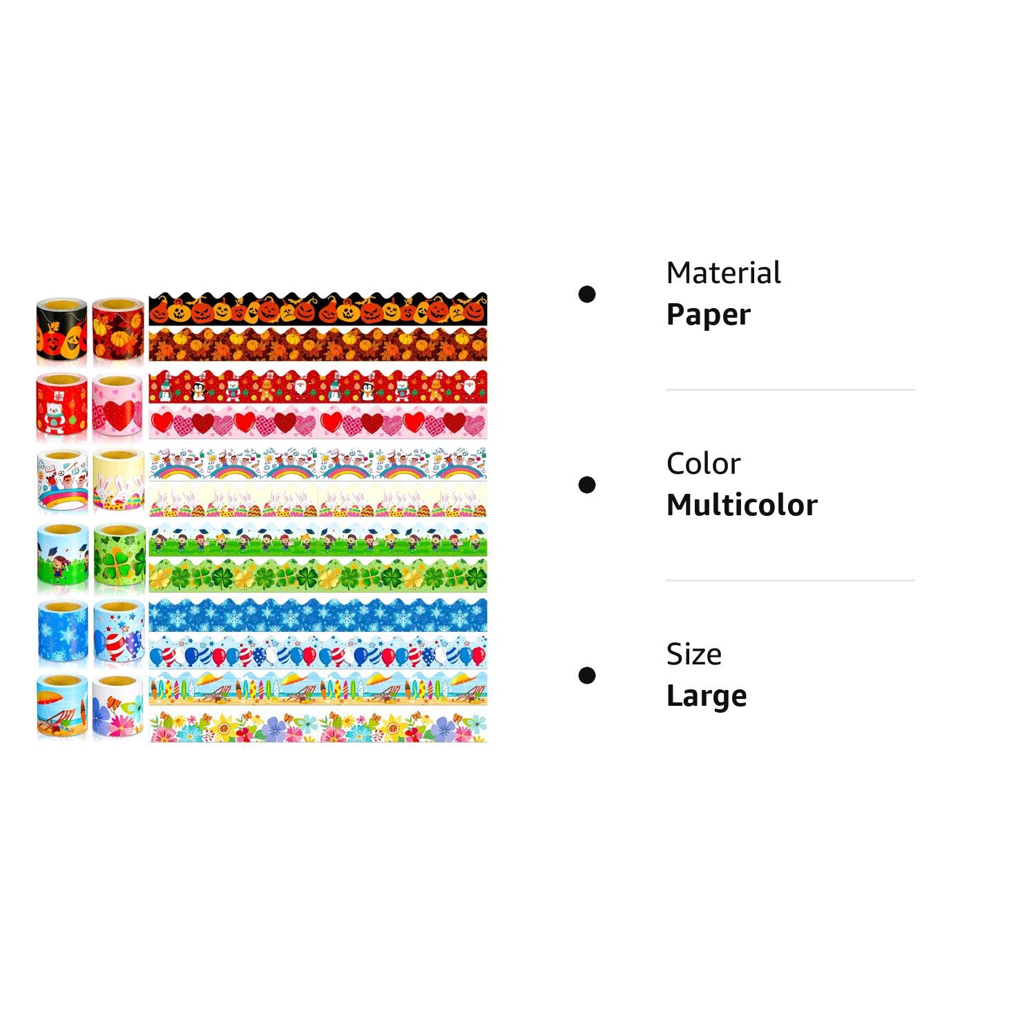 12 Rolls 394 Feet Bulletin Board Borders Decorative Border Trim Blackboard Border in 12 Designs Classroom Borders for Bulletin Board for Halloween Christmas Classroom Decoration