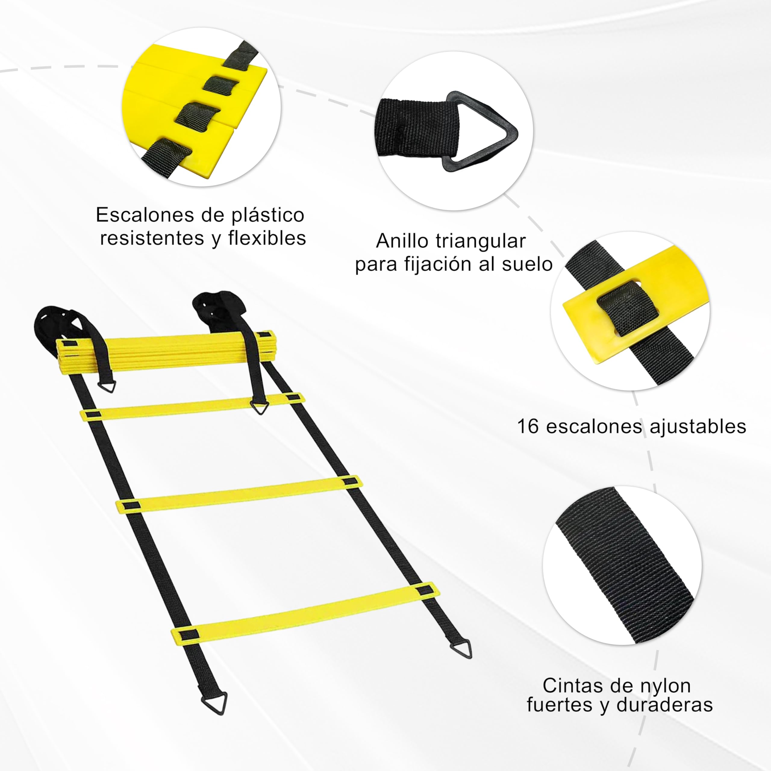 Kit Entrenamiento Fútbol con Escalera 8m, 16 Conos, 5 Bandas Resistentes, Comba y Paracaídas para Agilidad y Reacción